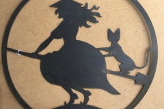 witch cat broom round
